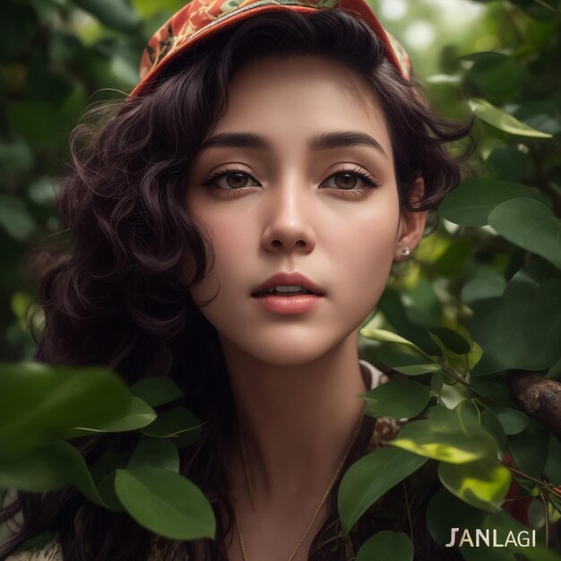 Realistic digital illustration beautiful young woman with asian features