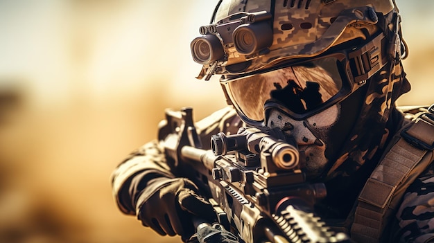 Реалистичная цифровая иллюстрация элитного солдата на фоне военного генеративного ИИ