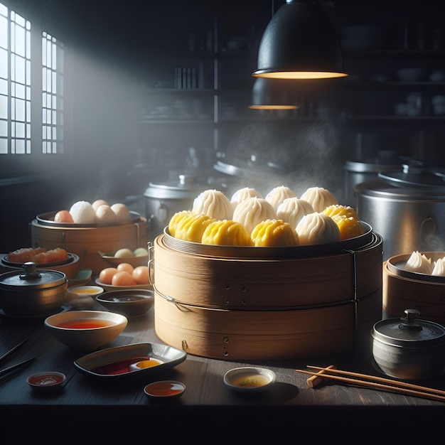 realistic dim sum in dark kitchen