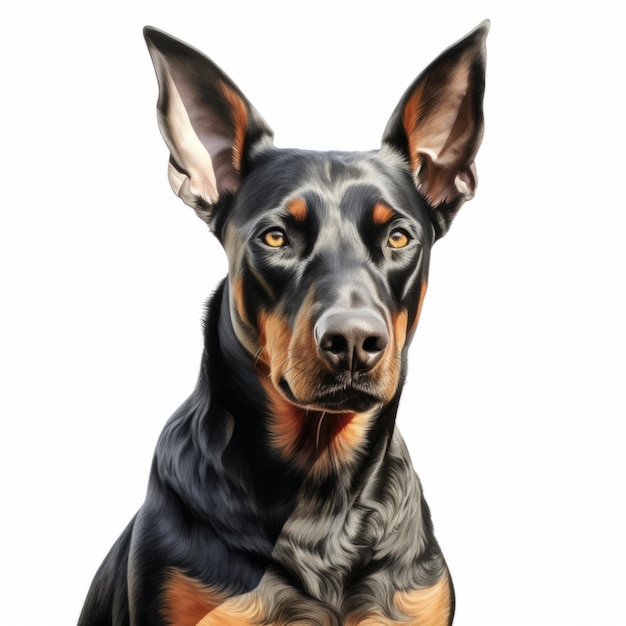 흰색 배경에 현실적인 Doberman Pinscher 개 초상화