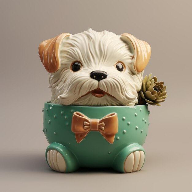 Photo realistic dog pot for plants hyperdetailed sculptural expression