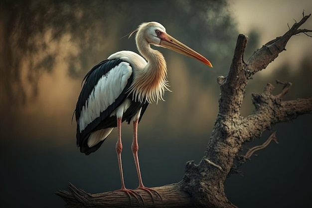Realistic drawing of an African stork beautiful and wild bird Ai generated