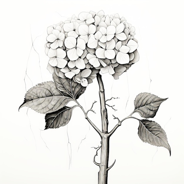 Realistic Drawing Of Hydrangea Growing On Tree With Meticulous Detail