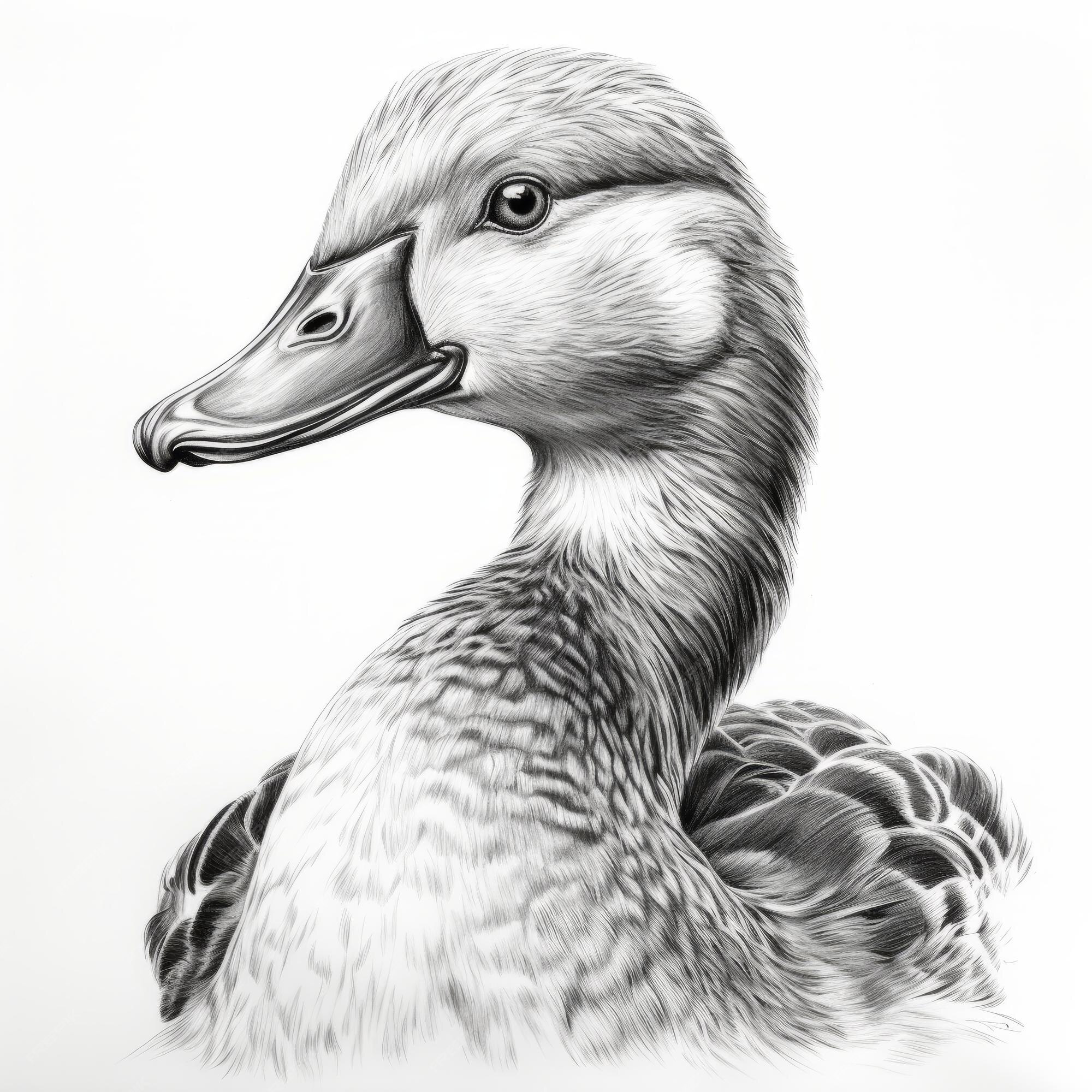 Premium Photo | Realistic Duck Portrait Tattoo Drawing On White Background