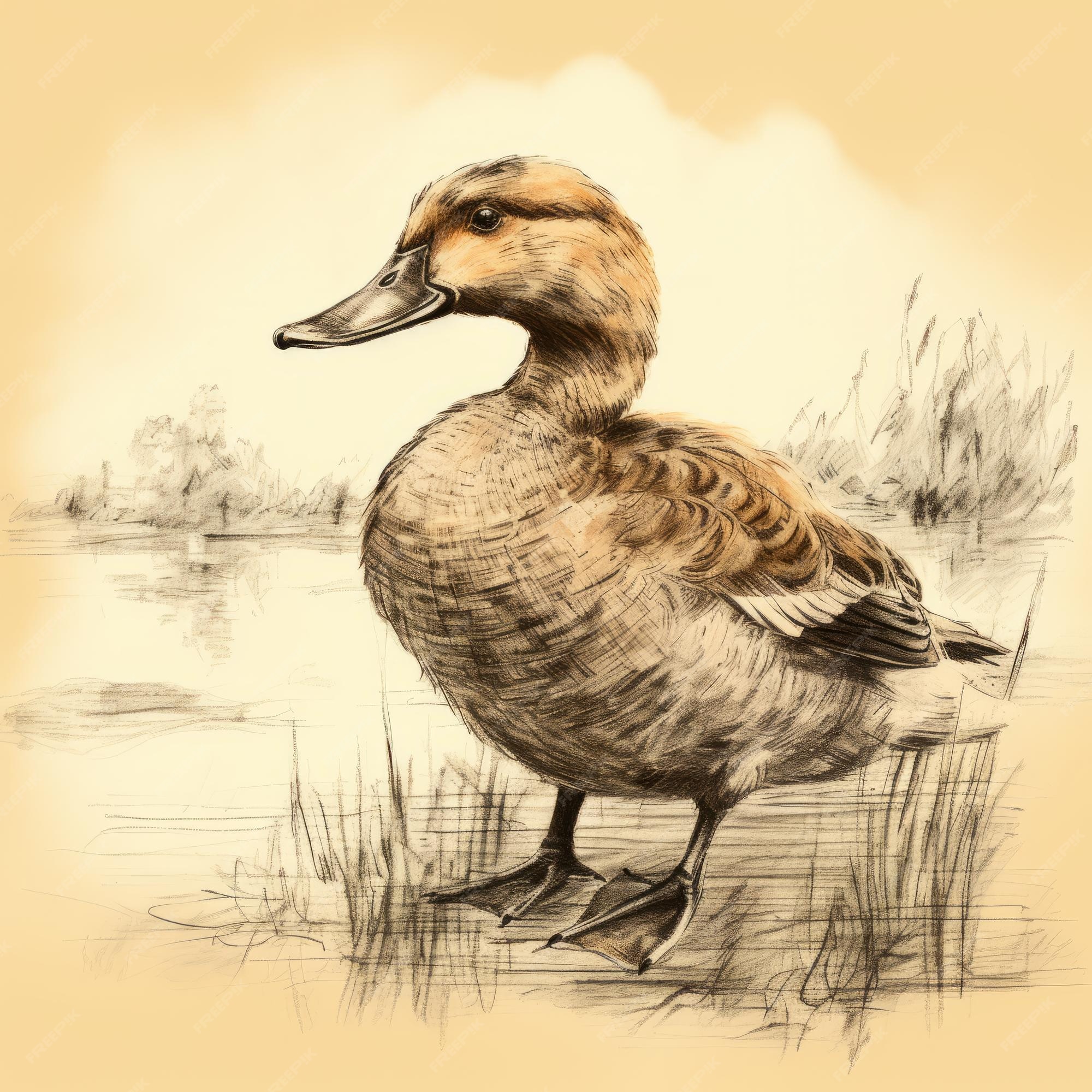 Premium Photo | Realistic Duck Sketch By The Water