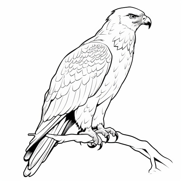 Realistic Eagle Perched On Branch Coloring Page