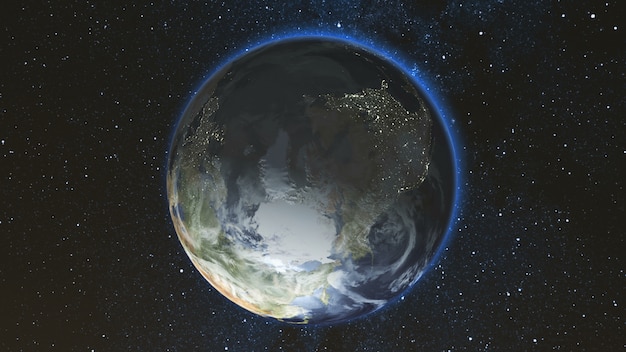 Photo realistic earth planet against the the star sky