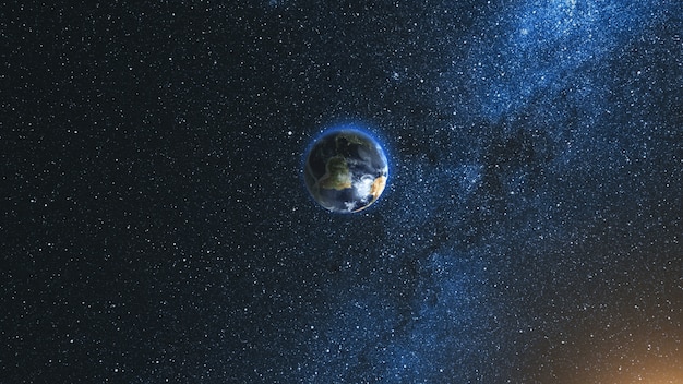 Realistic Earth Planet against the the star sky