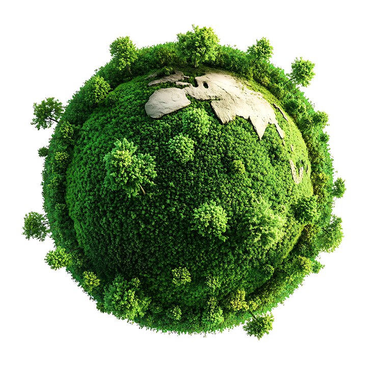 Photo a realistic earth with lush greenery and trees generative ai