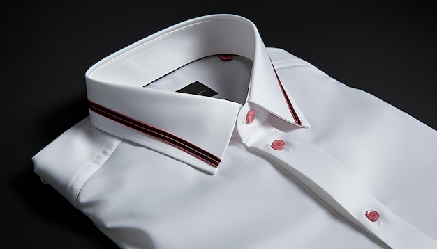 realistic ecommerce close up photoshoot of mens white shirt with tape and trim