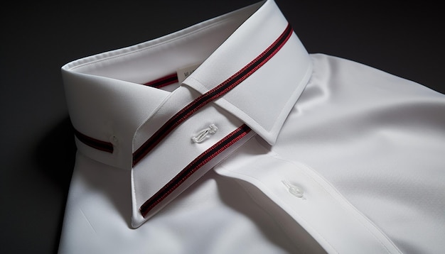 realistic ecommerce close up photoshoot of mens white shirt with tape and trim