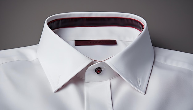 realistic ecommerce close up photoshoot of mens white shirt with tape and trim