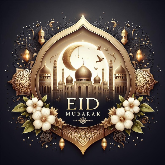 Realistic eid mubarak islamic greeting design