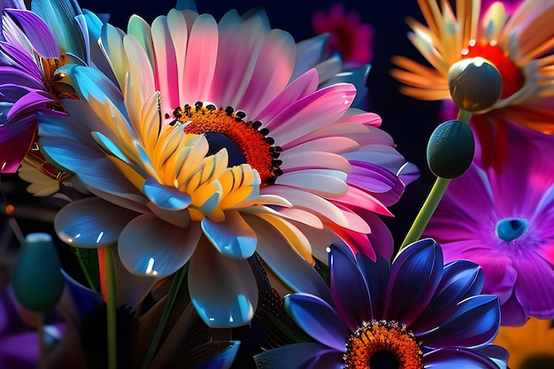 Realistic electrical sparking gorgeous colorful flowers