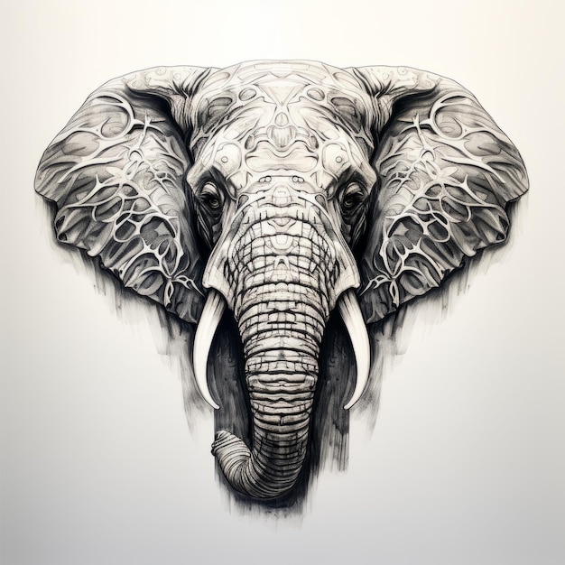 Realistic Elephant Head Tattoo Illustration With Clear Lines