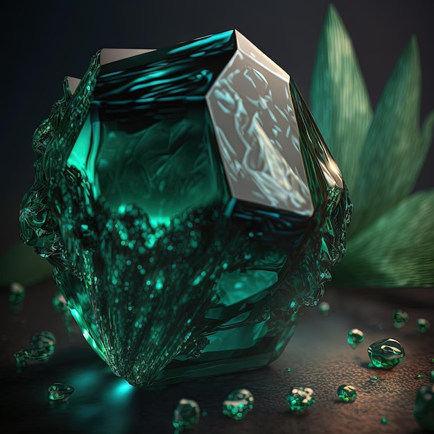 Realistic Emerald Crystal Close-up generative ai