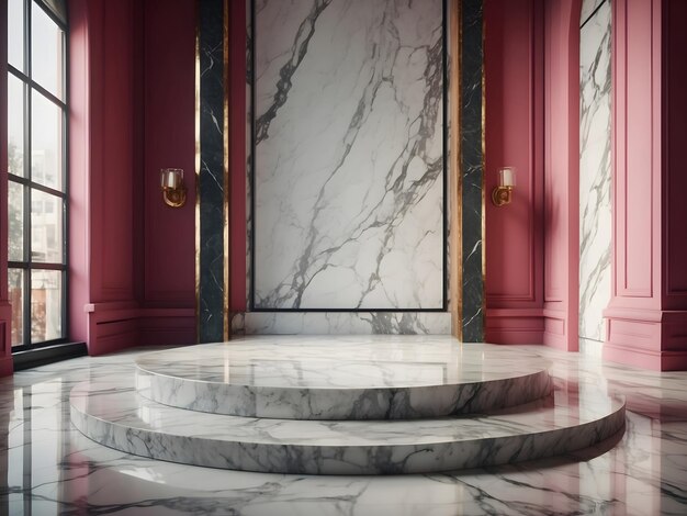 Realistic empty room with marble podium