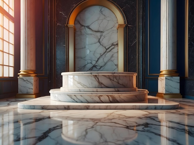 Realistic empty room with marble podium