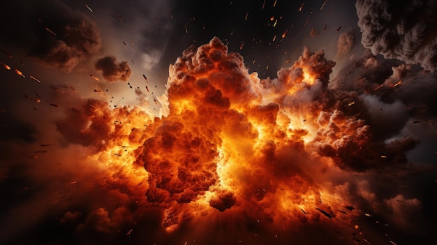 Realistic explosion with fire against a dark background