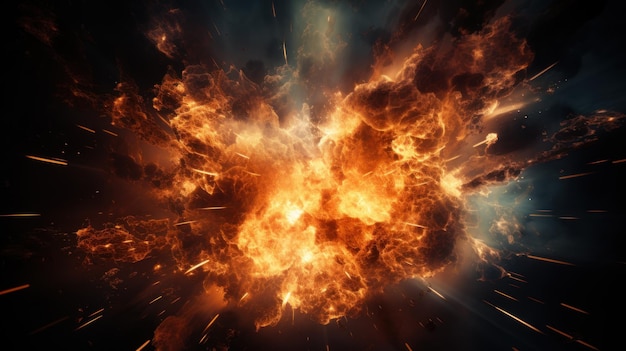 Realistic explosion with fire against a dark background