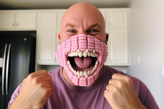 写真 歯付きのリアルな布製フェイスマスク