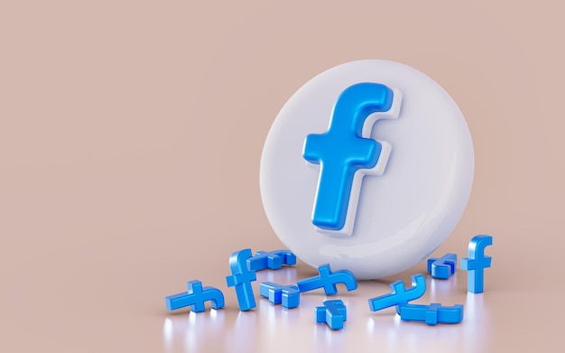 realistic facebook sign icon on the white glossy background 3d render concpet for social banner