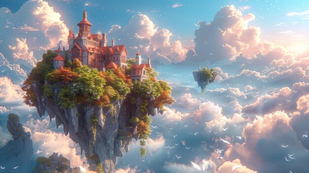 Realistic Fantastic Cartoon Style Artwork Scene Wallpaper Game Story Background Card Design Flying to a Mystery Wonderland