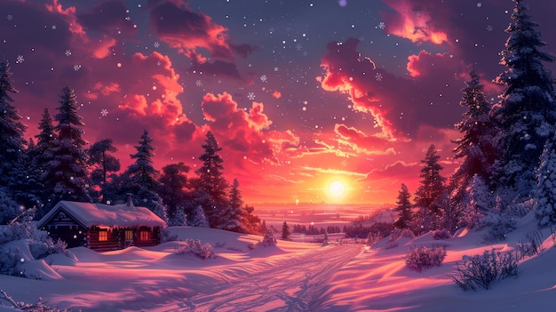 Realistic Fantastic Cartoon Style Artwork Scene Wallpaper Game Story Background Card Design Snow Night