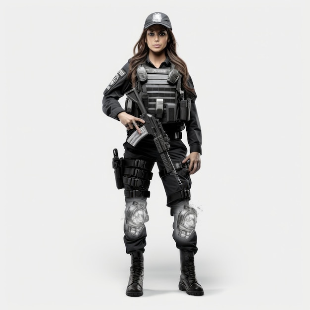 Photo realistic female police officer in combat uniform 3d jennifer narcotics division