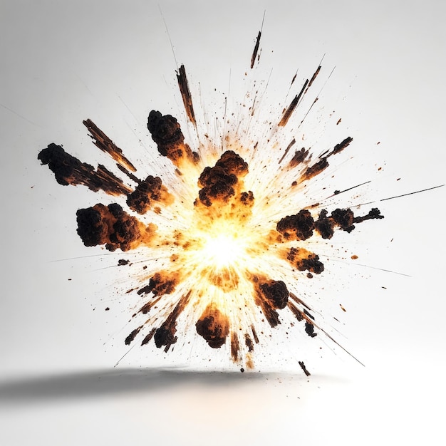 Photo realistic fiery explosion busting over a white background explosion explosion of cloudy dust 3d illustration