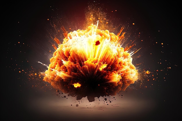 Realistic fiery explosion with sparks over a white background