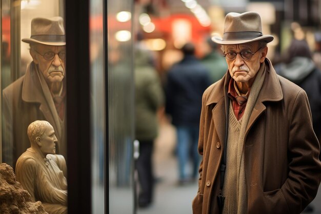 Photo realistic figurine of an older man in berlin