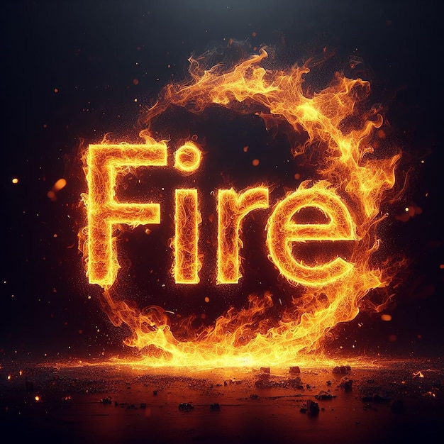 Photo realistic fire effect in the word fire text effect