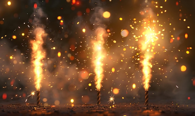 realistic firecrackers with light explosive background