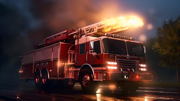 realistic firetruck putting out a fire8k detailed