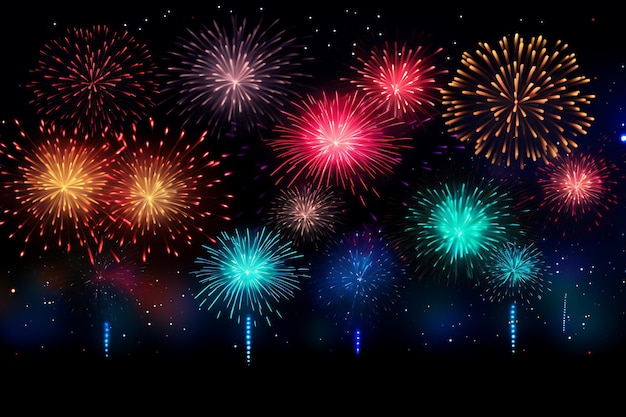 Realistic Fireworks New Year Background