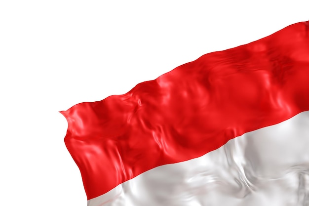 Foto bandiera realistica dell'indonesia con pieghe isolate su sfondo bianco elemento di progettazione dell'angolo del piè di pagina tagliato perfetto per temi patriottici o promozioni di eventi nazionali spazio di copia vuoto rendering 3d
