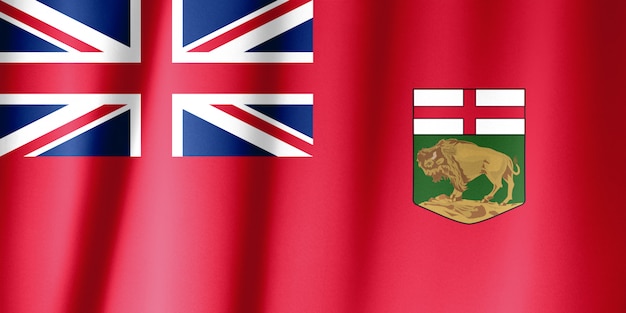 Realistic flag of Manitoba on the wavy surface of fabric.