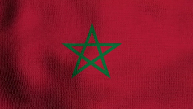 Photo realistic flag waving in the wind the national flag of morocco