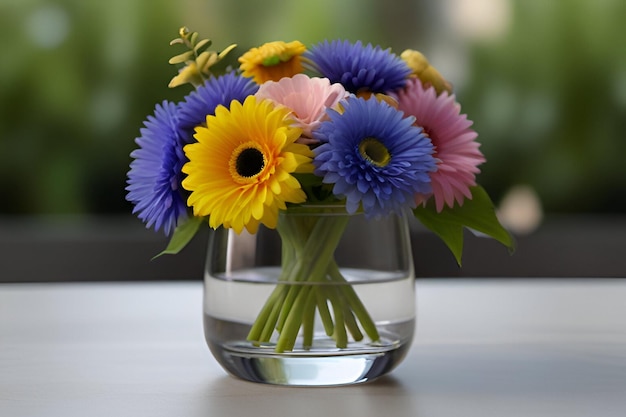 Foto bouquet di fiori realistico in vaso trasparente