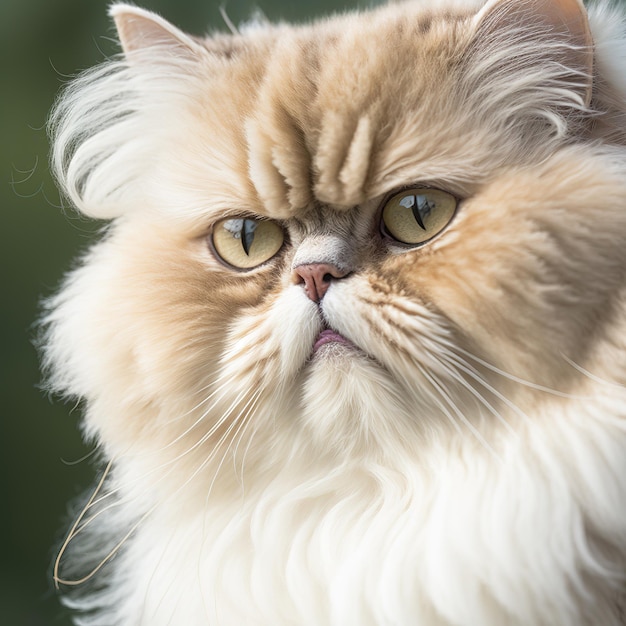 Realistic fluffy persian cat on ravishing natural outdoor background