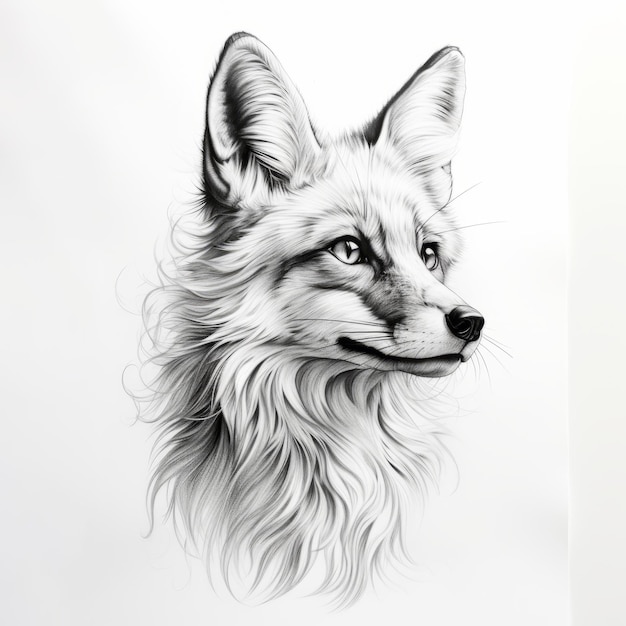 Realistic Fox Portrait Tattoo Drawing with High Contrast and 3D Effect