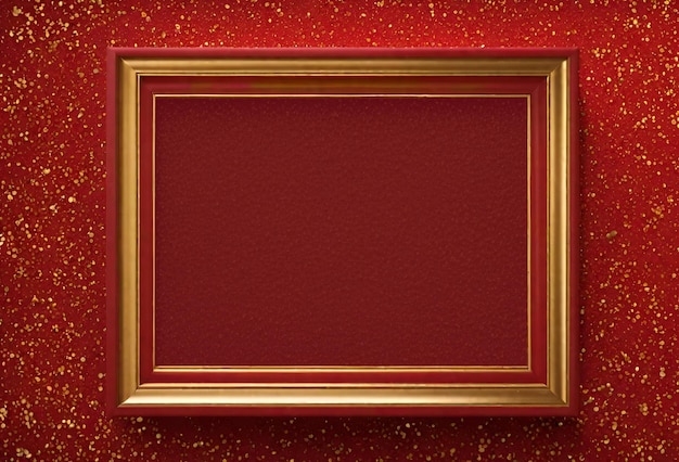 Realistic frame on a red background with golden sparkels