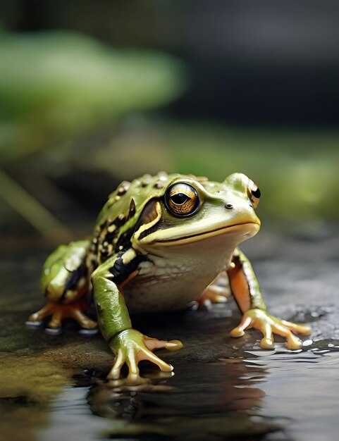 Realistic frog swimming in the lake