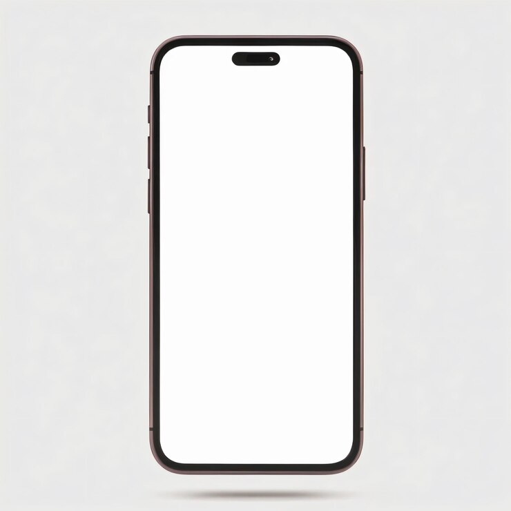 Realistic front view smartphone mockup mobile iPhone purple frame with blank white display