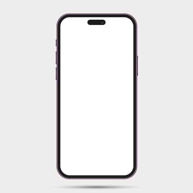 Foto mockup di smartphone frontale realistico telaio viola del telefono cellulare con display bianco vuoto isolato o