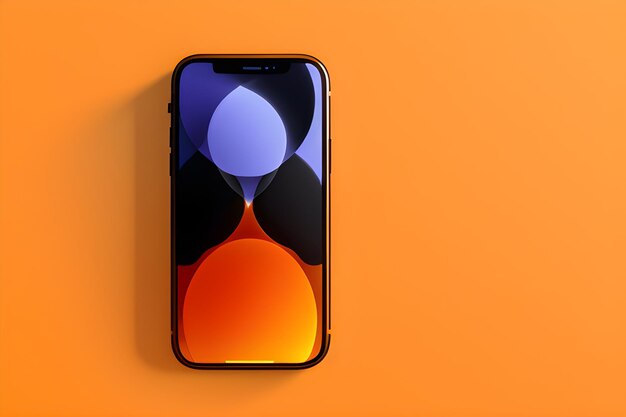 写真 リアルなフロントビュー スマートフォンのモックアップ オレンジとデップの黄色のグラディエントの背景の携帯電話