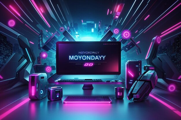 Photo realistic futuristic cyber monday background