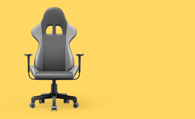 Realistic gaming armchair 3D rendering Icon on yellow background space for text