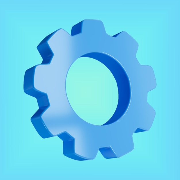 Photo realistic gear sign 3d illustration icon on blue background